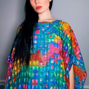 Vintage Rainbow Poncho Frilled Chiffon